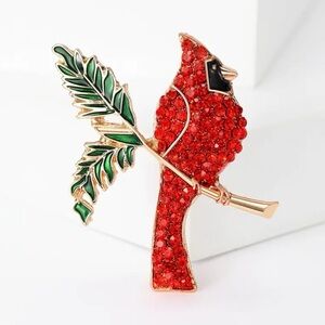 Vibrant Red and Green Cardinal Bird Brooch, NEW